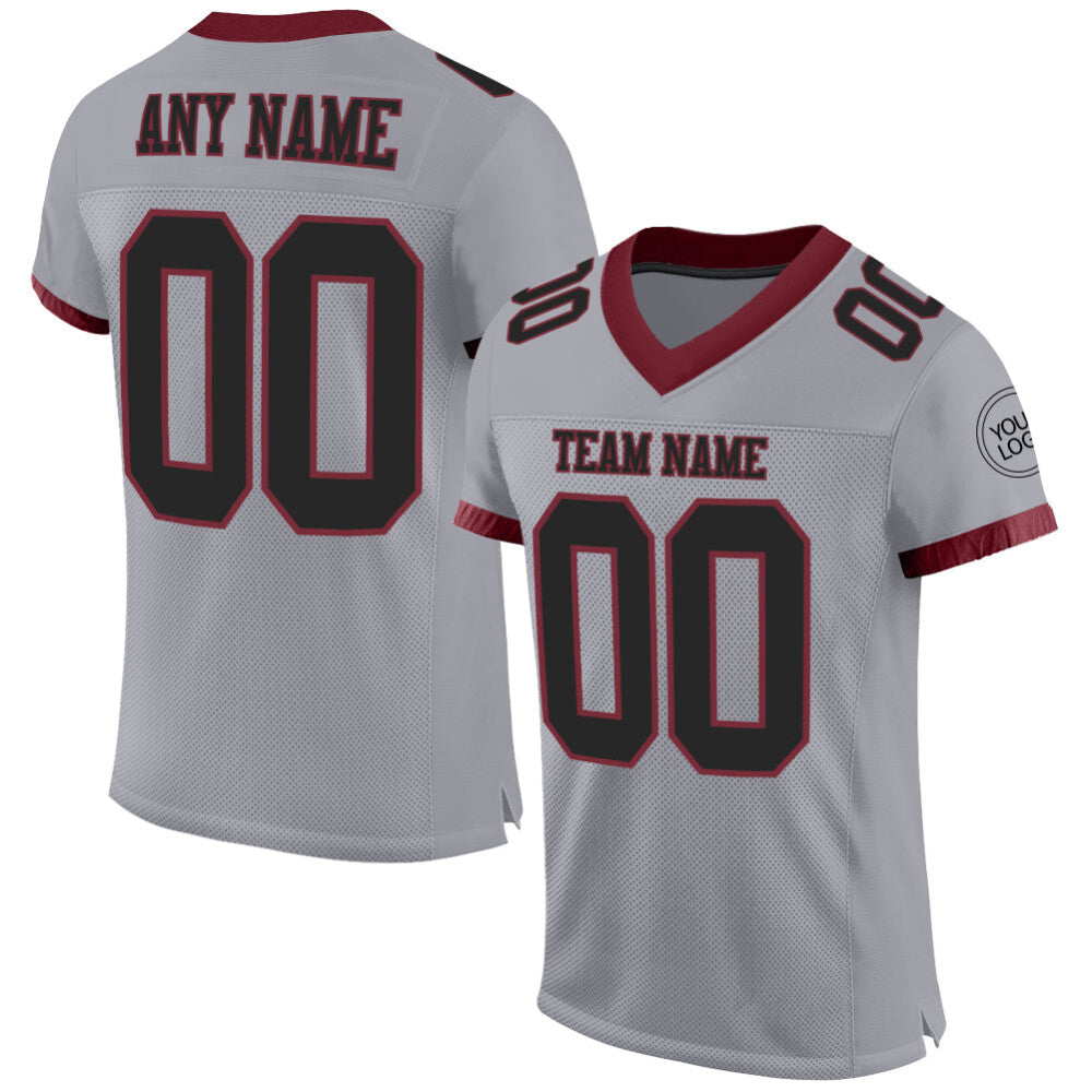Custom Gray Black-Burgundy Mesh High-quality Football Jersey