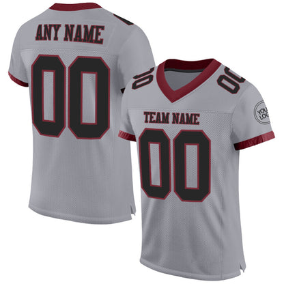 Custom Gray Black-Burgundy Mesh High-quality Football Jersey