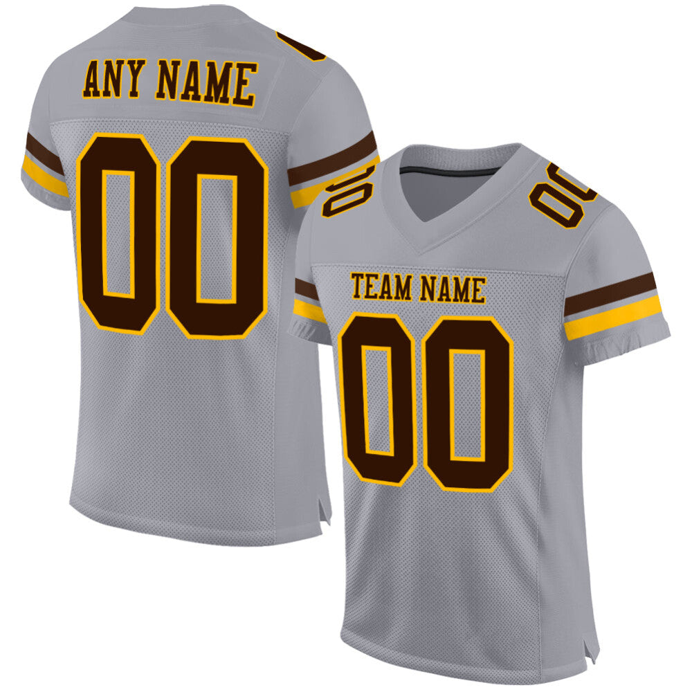 Custom Gray Brown-Gold Mesh High-quality Football Jersey
