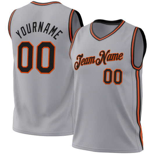 Custom Gray Black-Orange High-quality Throwback Basketball Jersey
