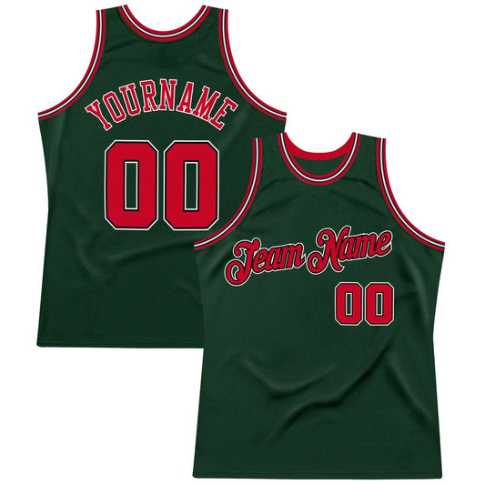 Custom Hunter Green Red-Black High-quality Throwback Basketball Jersey
