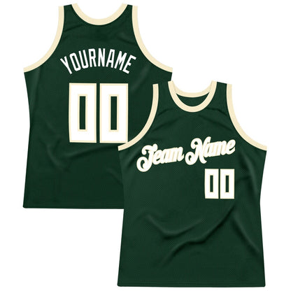 Custom Hunter Green White-Cream High-quality  Throwback Basketball Jersey