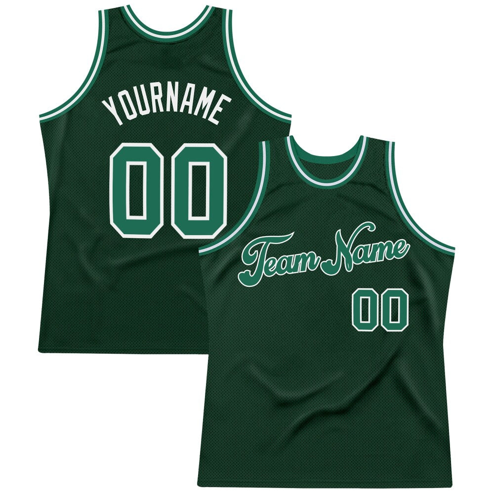 Custom Hunter Green Kelly Green-White High-quality Throwback Basketball Jersey