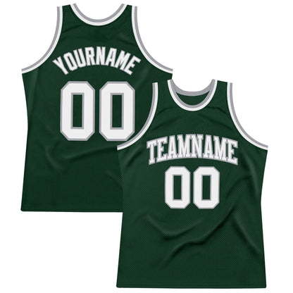 Custom Hunter Green White-Gray High-quality Throwback Basketball Jersey