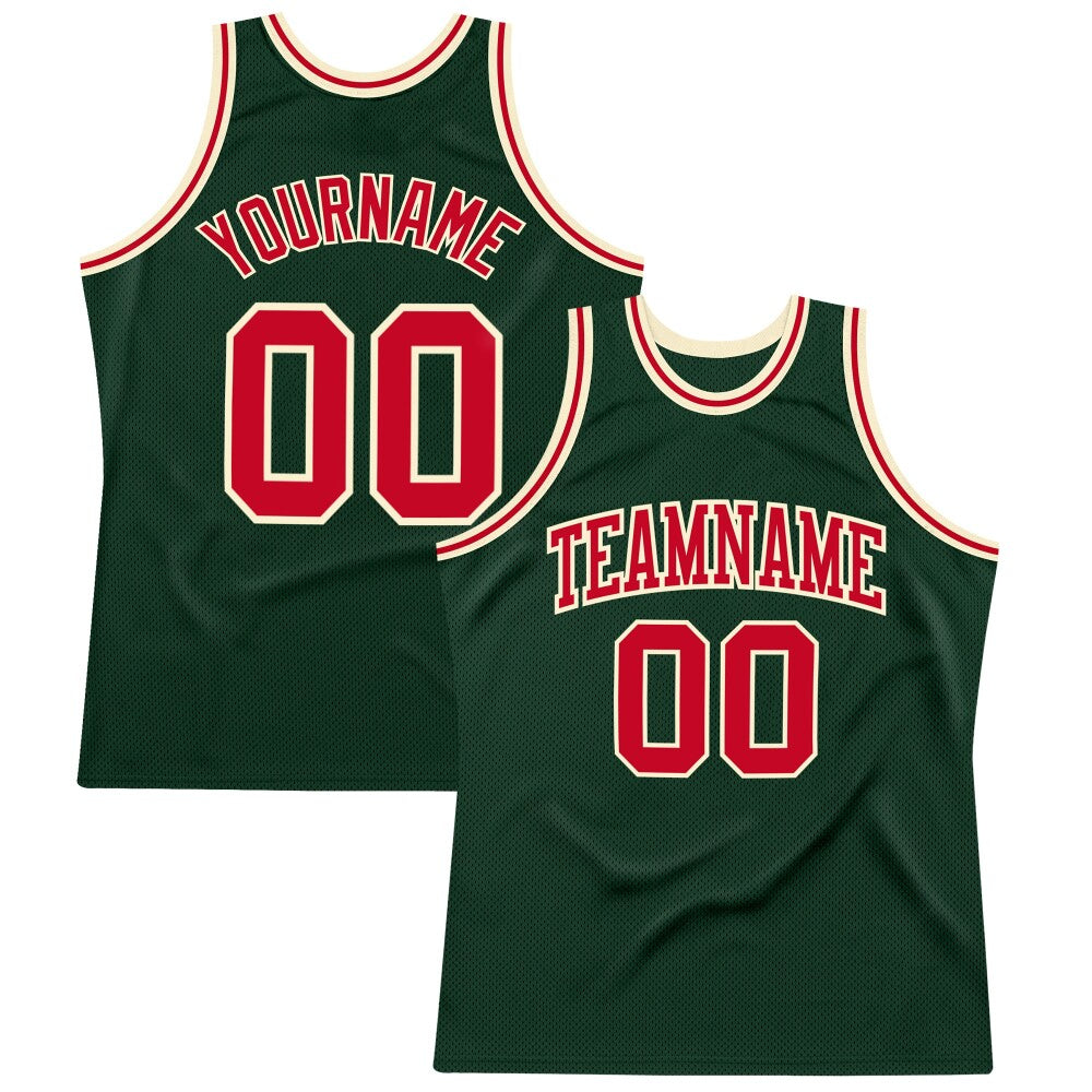 Custom Hunter Green Red-Cream High-quality Throwback Basketball Jersey