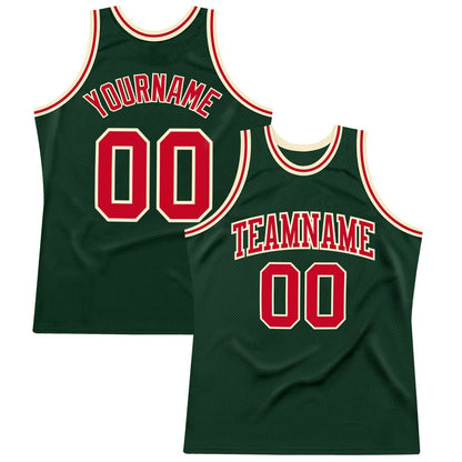 Custom Hunter Green Red-Cream High-quality Throwback Basketball Jersey