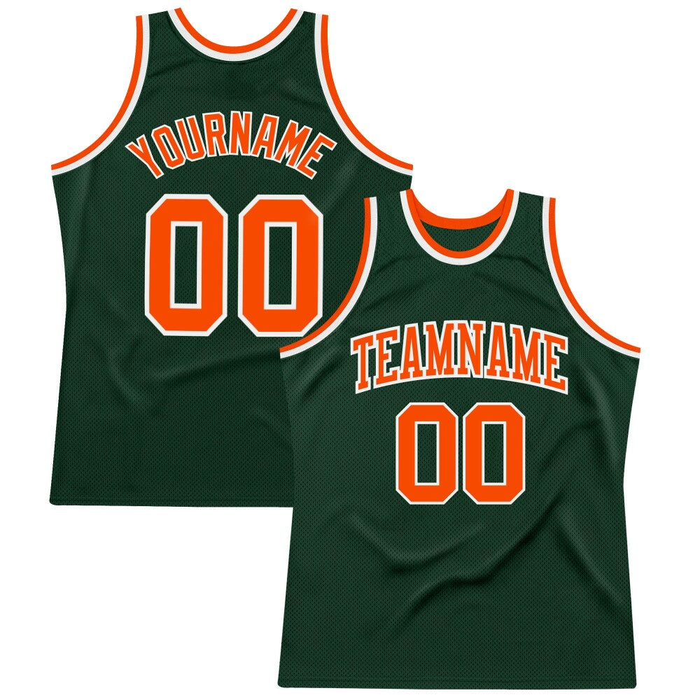 Custom Hunter Green Orange-White High-quality Throwback Basketball Jersey