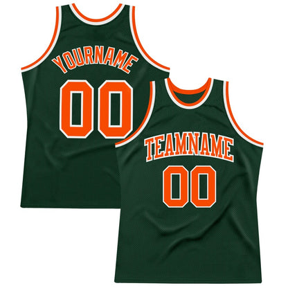 Custom Hunter Green Orange-White High-quality Throwback Basketball Jersey