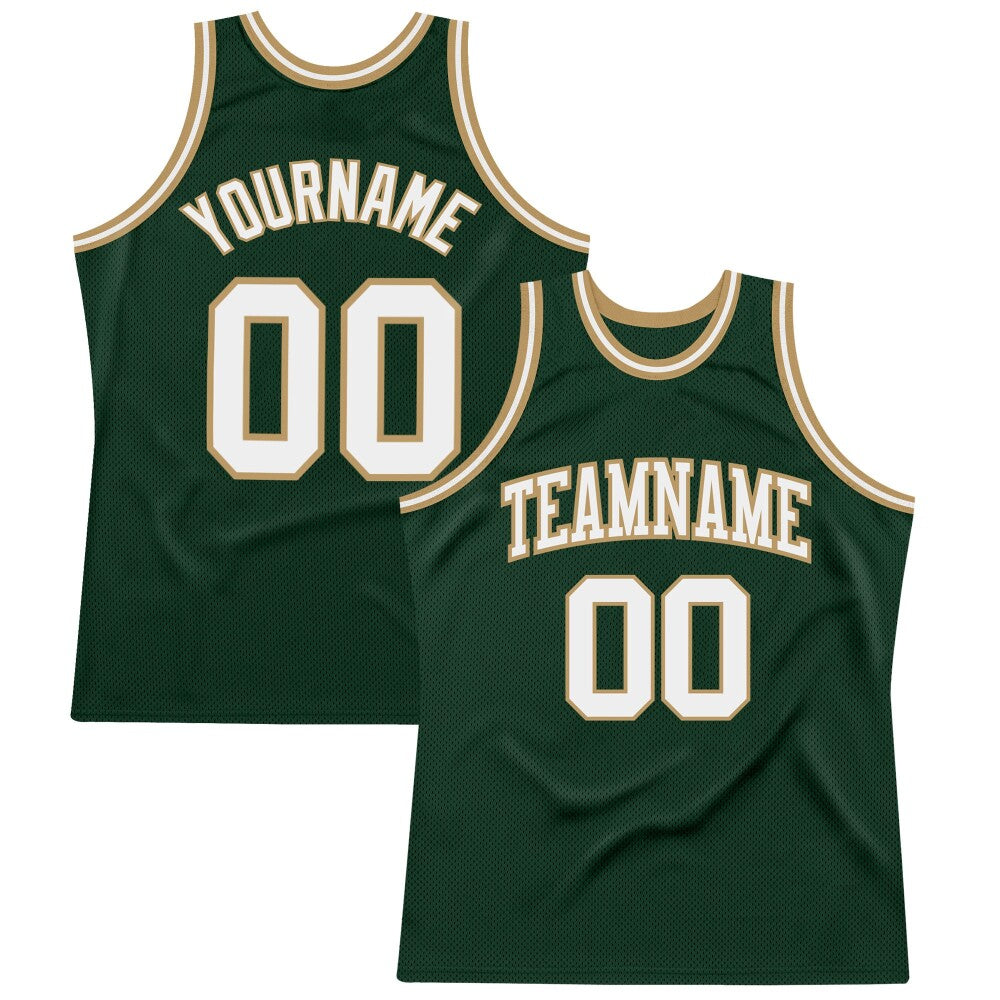Custom Hunter Green White-Old Gold High-quality Throwback Basketball Jersey