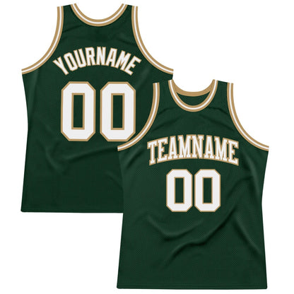 Custom Hunter Green White-Old Gold High-quality Throwback Basketball Jersey
