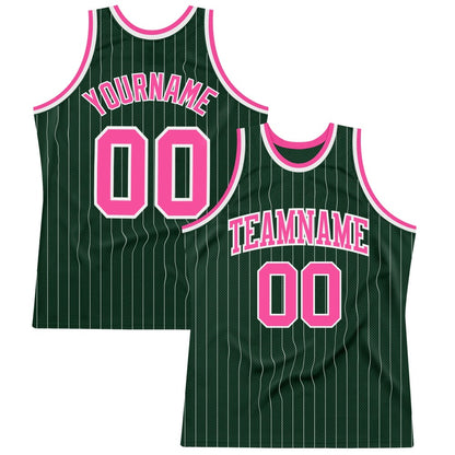 Custom Hunter Green White Pinstripe Pink High-quality Basketball Jersey