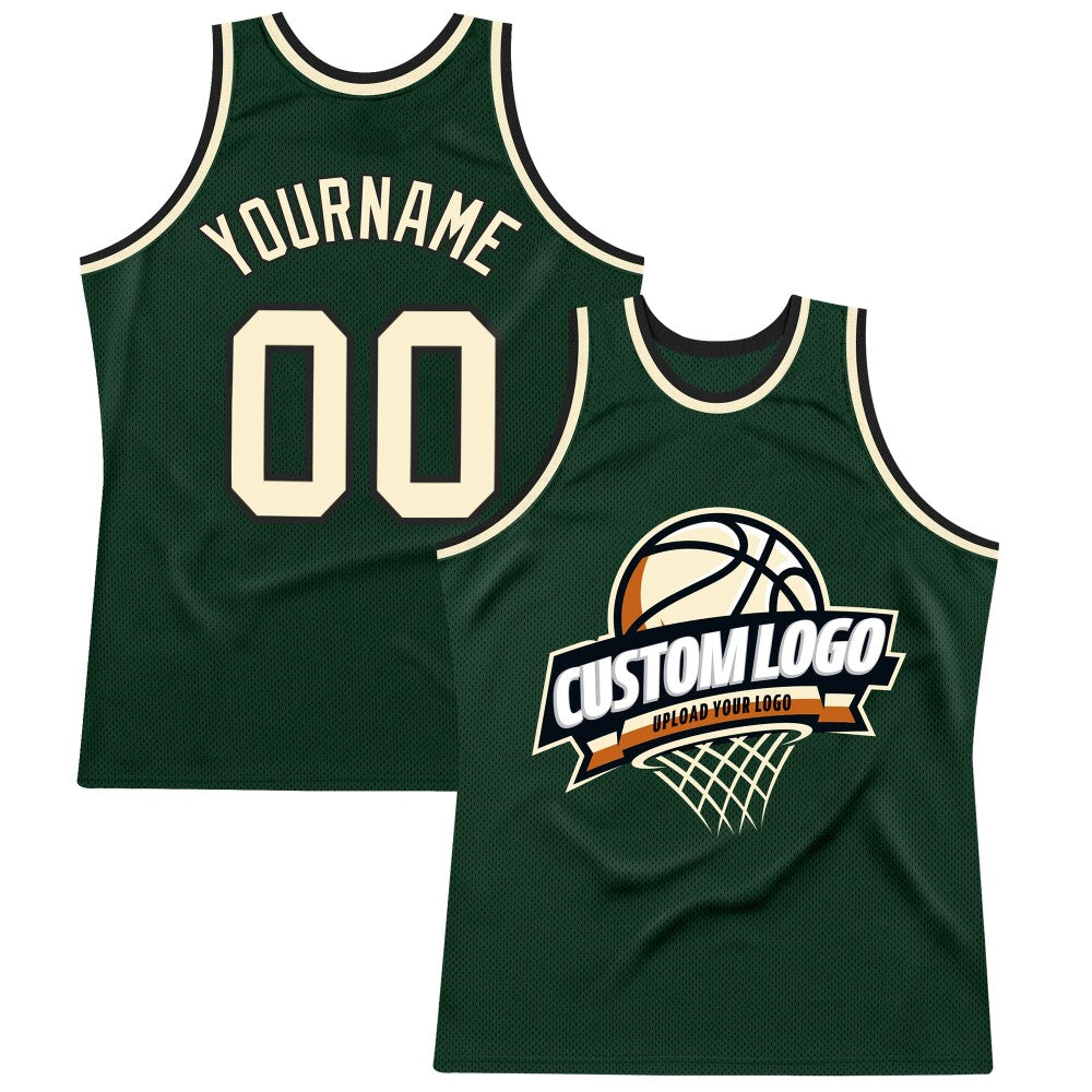 Custom Hunter Green Cream-Black High-quality Throwback Basketball Jersey