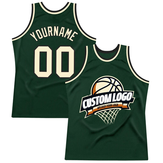 Custom Hunter Green Cream-Black High-quality Throwback Basketball Jersey