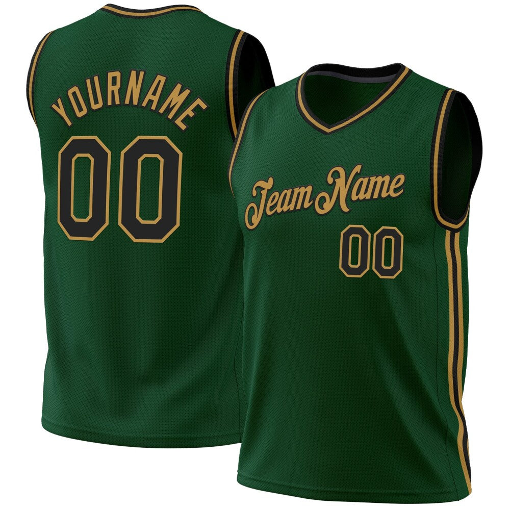 Custom Hunter Green Black-Old Gold High-quality Throwback Basketball Jersey