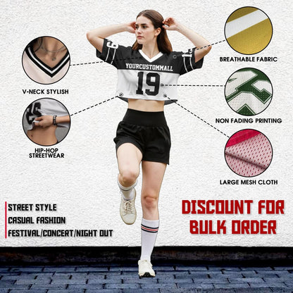 Personalize Crop Top Football Jersey for Women & Girls, Custom Team Name Number Logo Women Crop Tee, Team Sports Croptop Streetwear Shirts