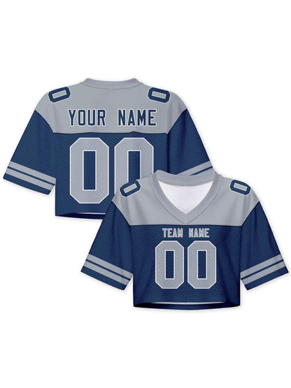 Personalized Crop Football Jersey for Women & Girls, Custom Team Name Number Crop Top, Streetwear Shirts Tour Concert Shirt Cheer Jersey
