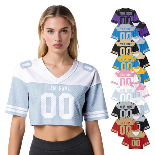 Personalized Crop Football Jersey for Women & Girls, Custom Team Name Number Crop Top, Streetwear Shirts Tour Concert Shirt Cheer Jersey