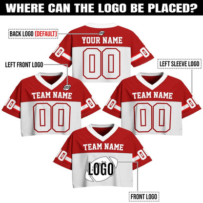 Personalize Crop Top Football Jersey for Women & Girls, Custom Team Name Number Logo Women Crop Tee, Team Sports Croptop Streetwear Shirts