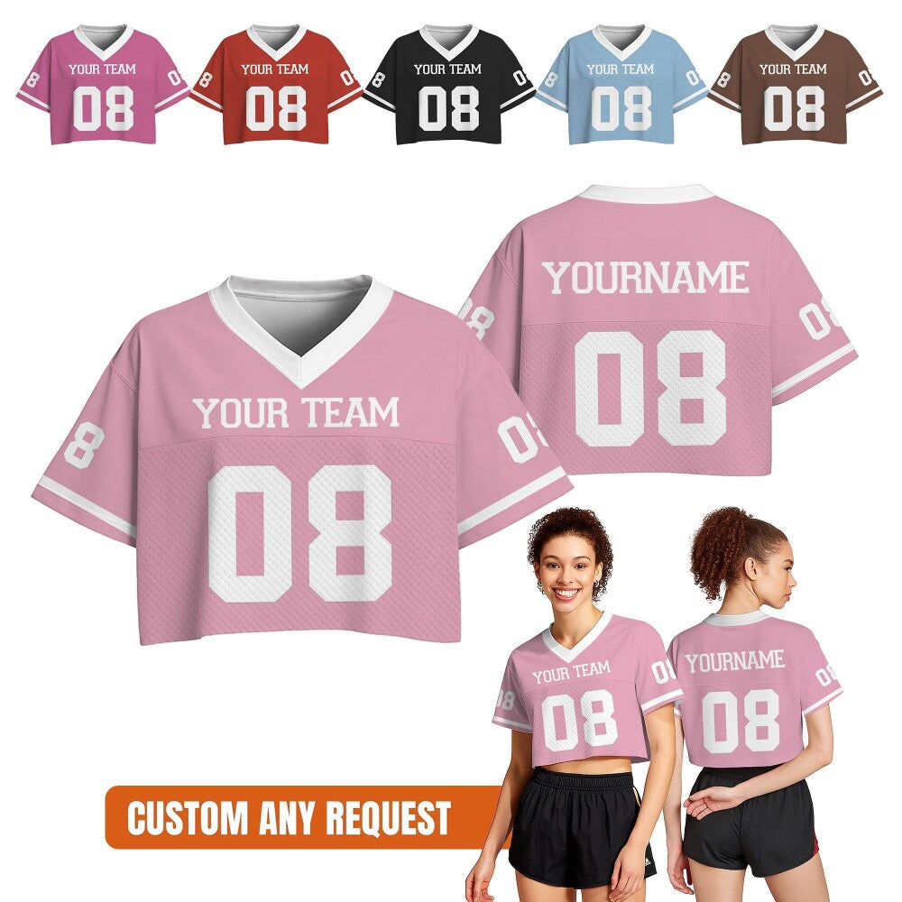Custom Football Jersey Crop Top for Women and Girls, Cheer Dance Team Shirt, Personalized Streetwear, Game Day Outfit, Ladies Fan Team Shirt