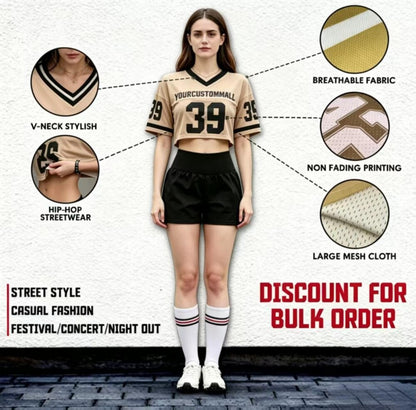 Custom Women's Cropped Football Jersey, Personalized Name, Logo & Number, Streetwear Sports Crop Top