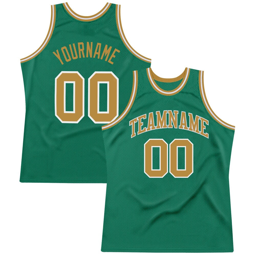 Custom Kelly Green Old Gold-White High-quality Throwback Basketball Jersey