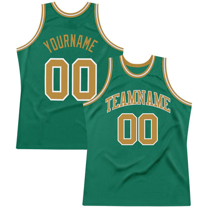 Custom Kelly Green Old Gold-White High-quality Throwback Basketball Jersey