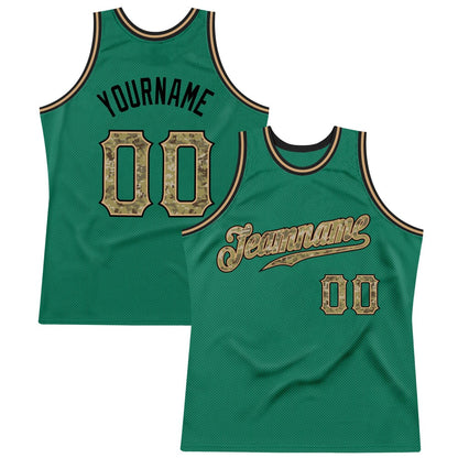 Custom Kelly Green Camo-Black High-quality Throwback Basketball Jersey