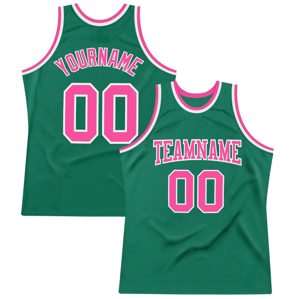 Custom Kelly Green Pink-White High-quality Throwback Basketball Jersey