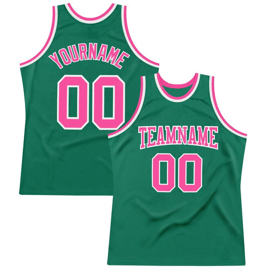 Custom Kelly Green Pink-White High-quality Throwback Basketball Jersey