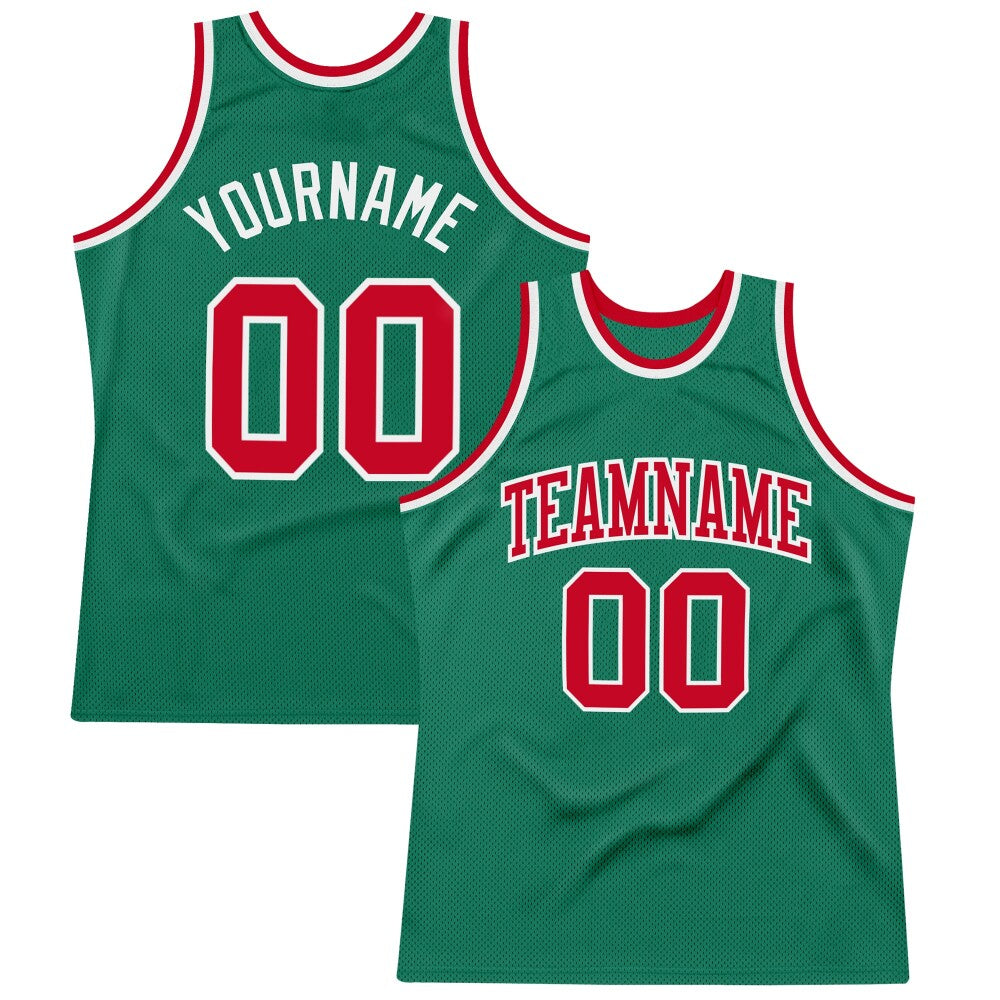 Custom Kelly Green Red-White High-quality Throwback Basketball Jersey