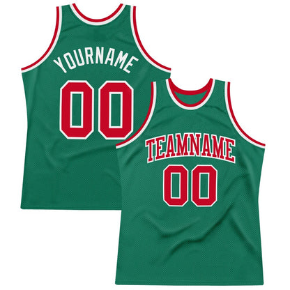 Custom Kelly Green Red-White High-quality Throwback Basketball Jersey