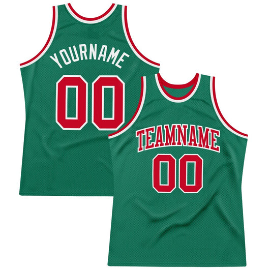 Custom Kelly Green Red-White High-quality Throwback Basketball Jersey