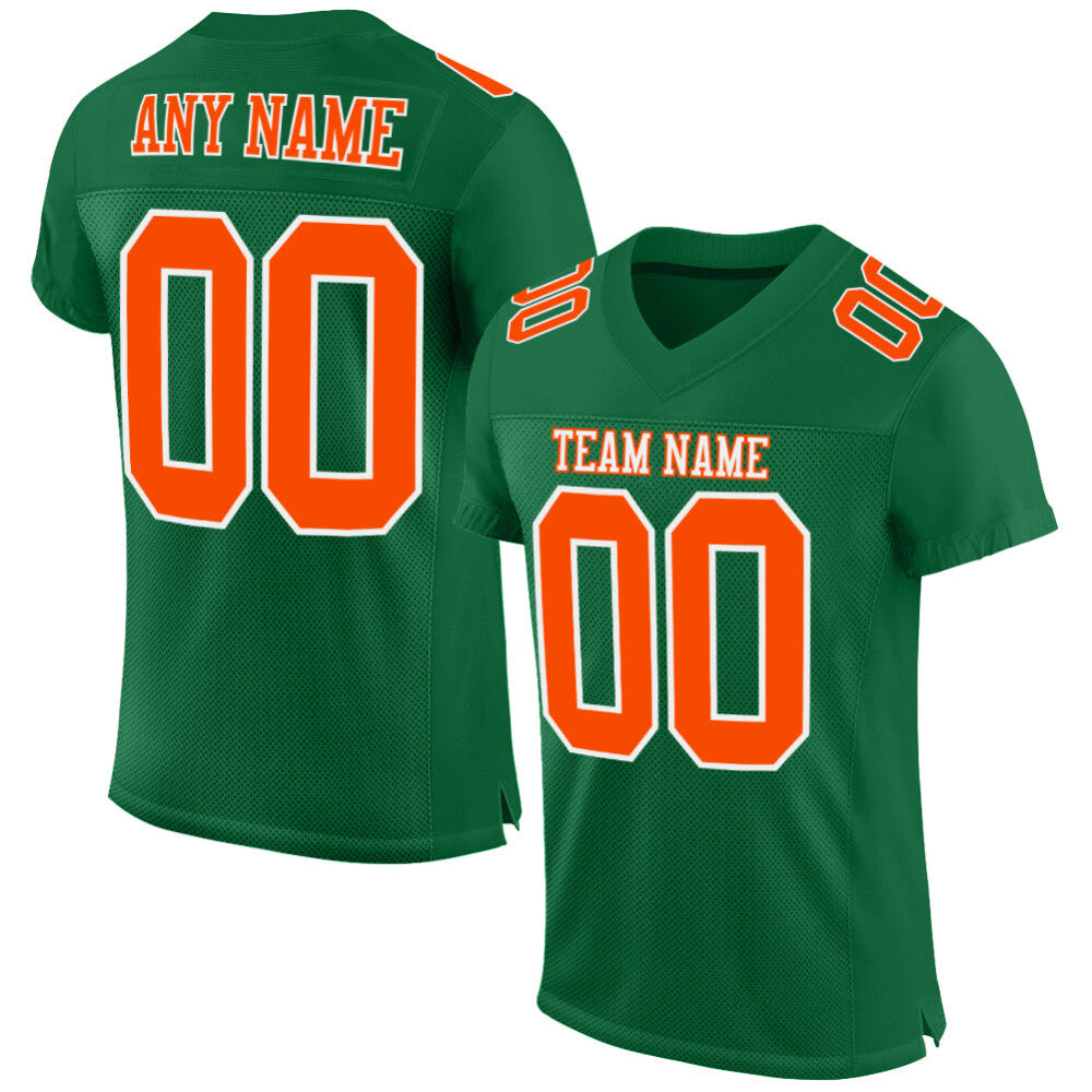Custom Kelly Green Orange-White Mesh High-quality Football Jersey