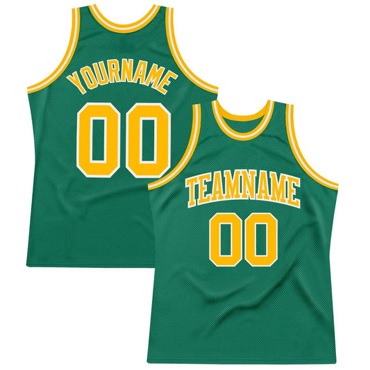 Custom Kelly Green Gold-White High-quality Throwback Basketball Jersey