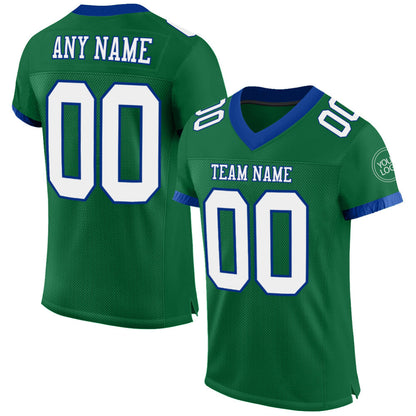 Custom Kelly Green White-Royal Mesh High-quality Football Jersey