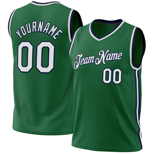 Custom Kelly Green White-Navy High-quality Throwback Basketball Jersey