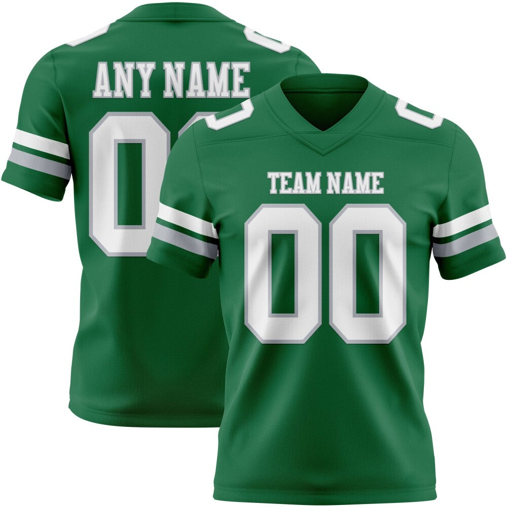 Custom Kelly Green White-Gray High-quality Football Jersey
