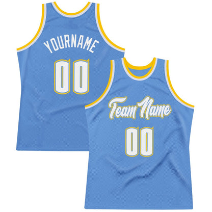 Custom Light Blue White-Gold High-quality Throwback Basketball Jersey