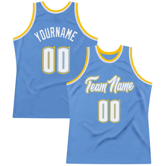 Custom Light Blue White-Gold High-quality Throwback Basketball Jersey