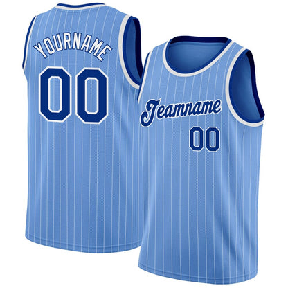 Custom Light Blue White Pinstripe Royal-White High-quality Basketball Jersey