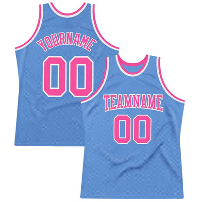 Custom Light Blue Pink-White High-quality Throwback Basketball Jersey