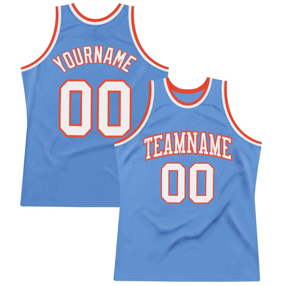 Custom Light Blue White-Orange High-quality Throwback Basketball Jersey