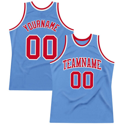 Custom Light Blue Red-White High-quality Throwback Basketball Jersey