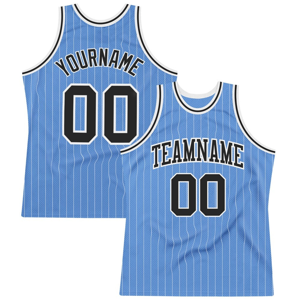 Custom Light Blue White Pinstripe Black High-quality Basketball Jersey
