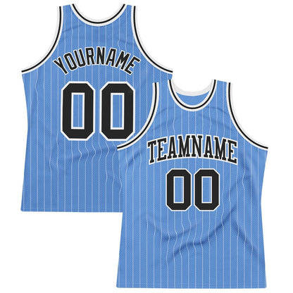 Custom Light Blue White Pinstripe Black High-quality Basketball Jersey