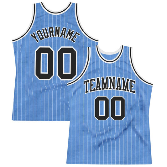Custom Light Blue White Pinstripe Black High-quality Basketball Jersey