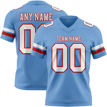 Custom Light Blue White-Red High-quality Football Jersey