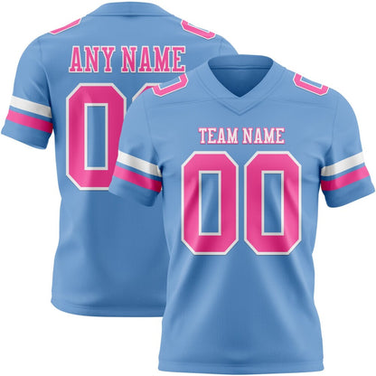 Custom Light Blue Pink-White High-quality Football Jersey