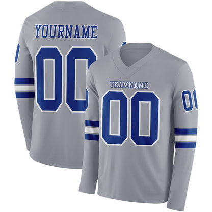 Custom Gray Royal-White Long Sleeve High-quality Football Jersey