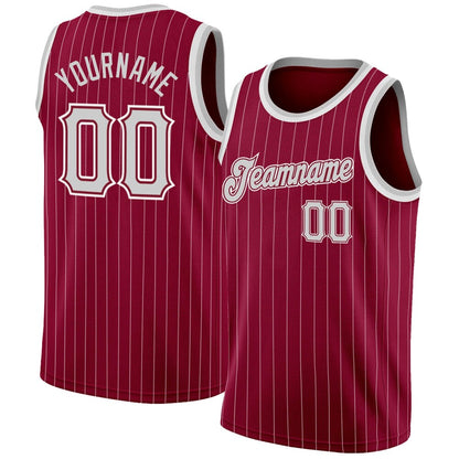 Custom Maroon White Pinstripe Gray-White High-quality Basketball Jersey